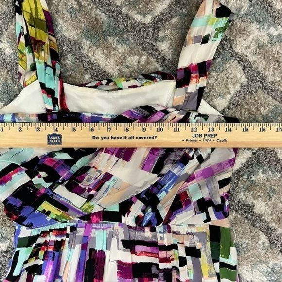 Ali Ro womens 100% Silk Dress Size 4 abstract colorblock drape sleeveless dress - Picture 6 of 11